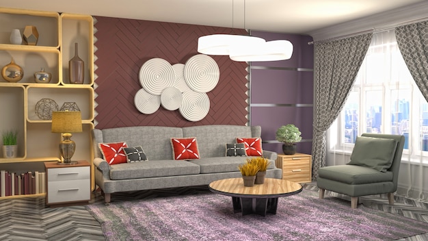 Illustration of the living room interior