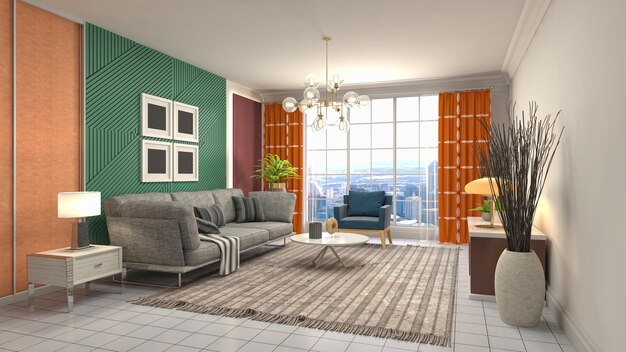 Illustration of the living room interior