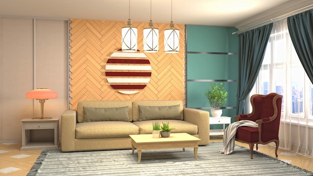 Illustration of the living room interior