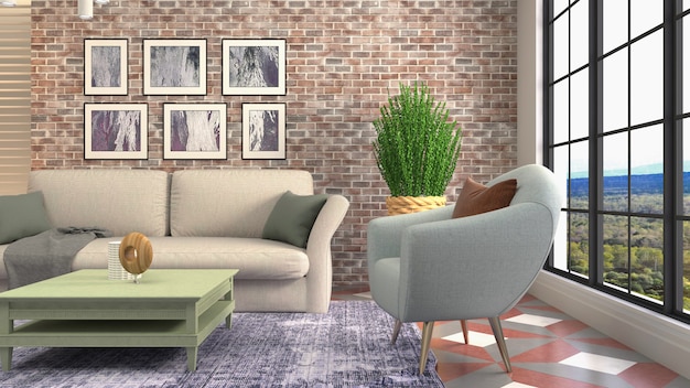 Illustration of the living room interior