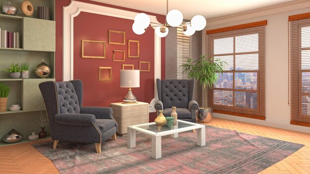 Illustration of the living room interior