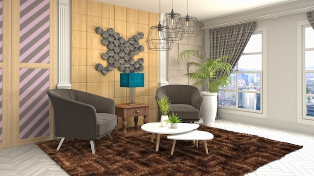 Illustration of the living room interior