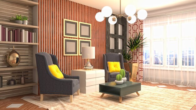 Illustration of the living room interior