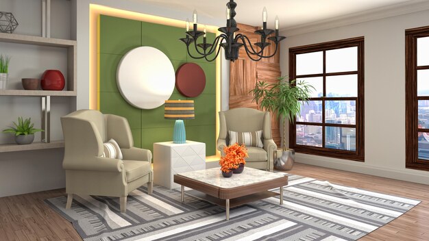 Illustration of the living room interior