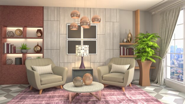 Illustration of the living room interior