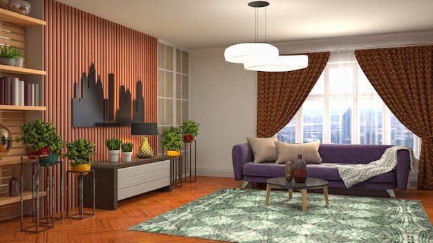 Illustration of the living room interior