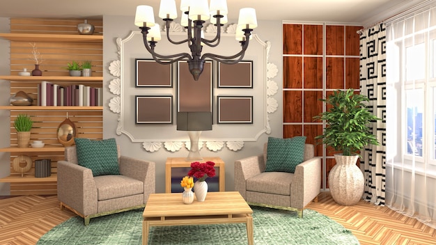 Illustration of the living room interior