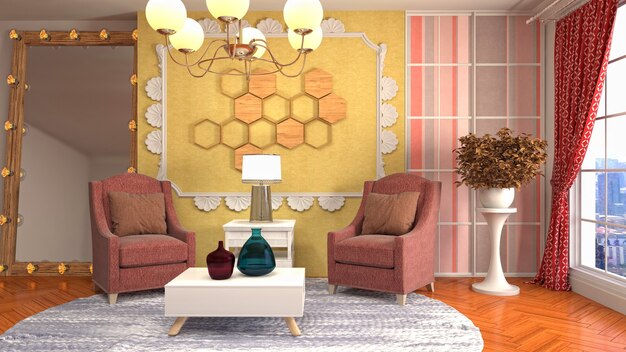 Illustration of the living room interior