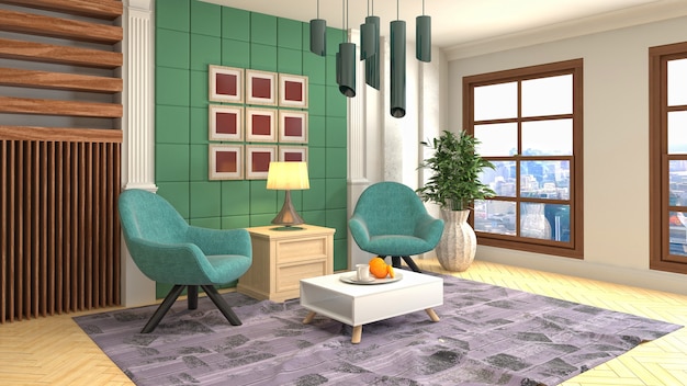 Illustration of the living room interior