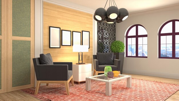 Illustration of the living room interior