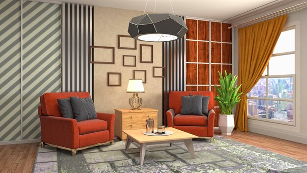 Illustration of the living room interior