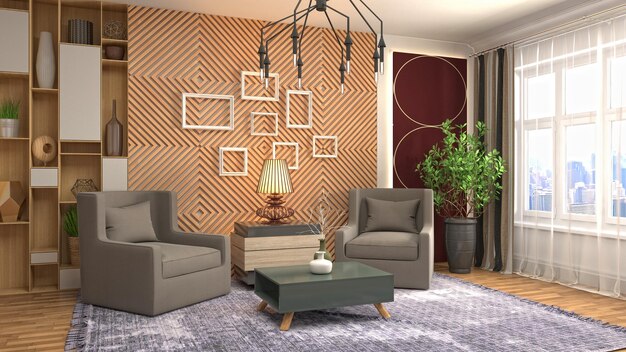 Illustration of the living room interior