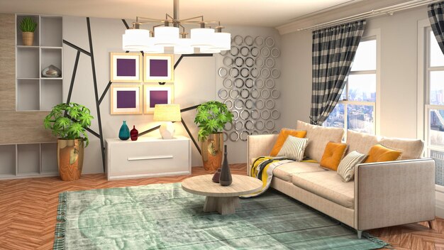 Illustration of the living room interior