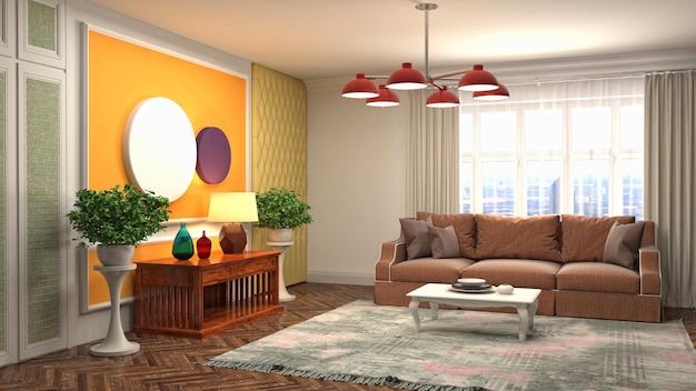 Illustration of the living room interior