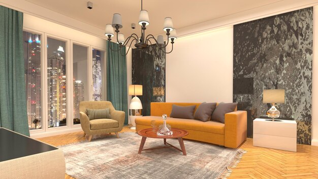 Illustration of the living room interior