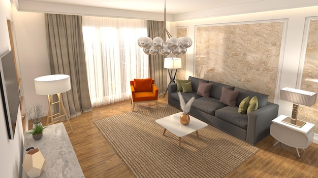 Illustration of the living room interior