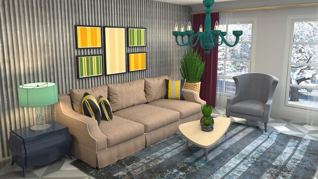 Illustration of the living room interior