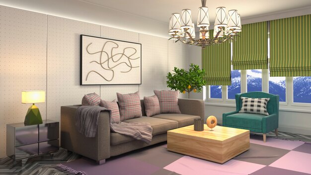 Illustration of the living room interior