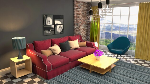 Illustration of the living room interior