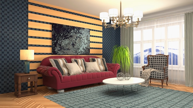 Illustration of the living room interior