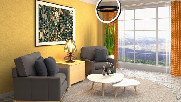 Illustration of the living room interior