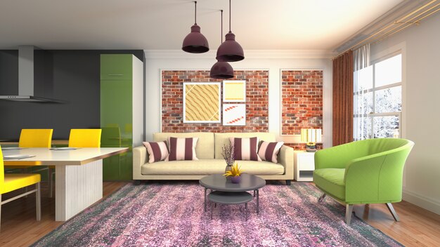 Illustration of the living room interior