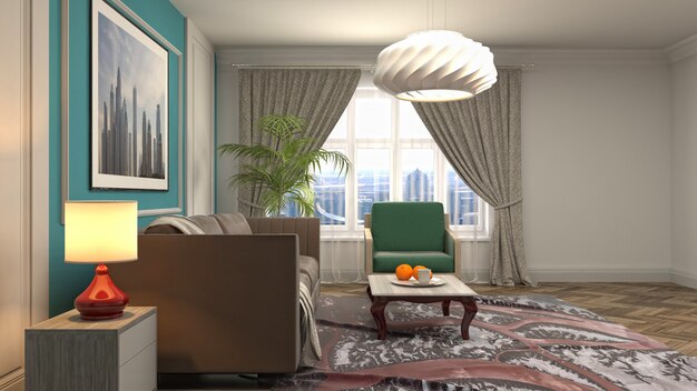 Illustration of the living room interior