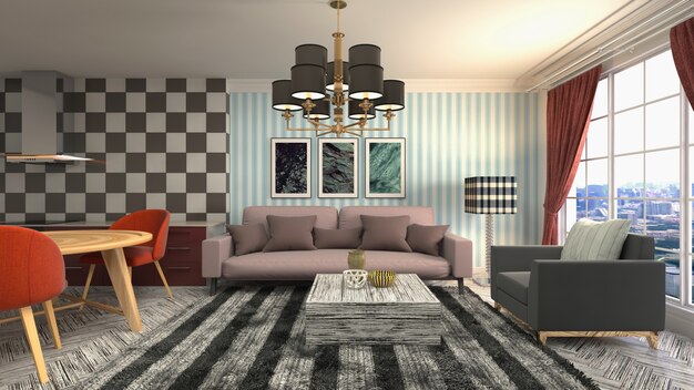 Illustration of the living room interior