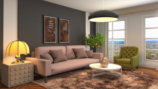 Illustration of the living room interior