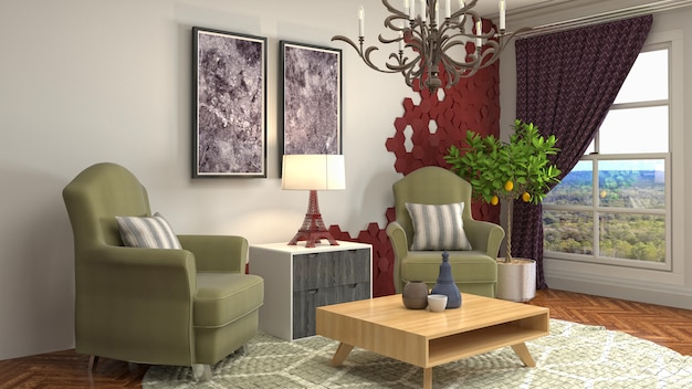 Illustration of the living room interior