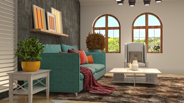 Illustration of the living room interior