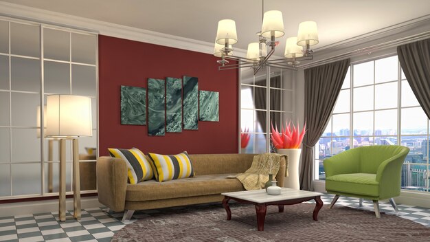 Illustration of the living room interior