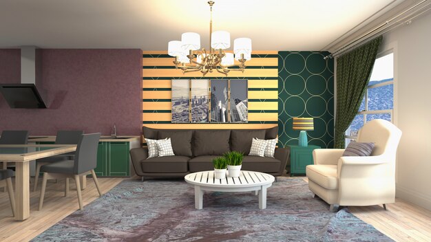 Illustration of the living room interior