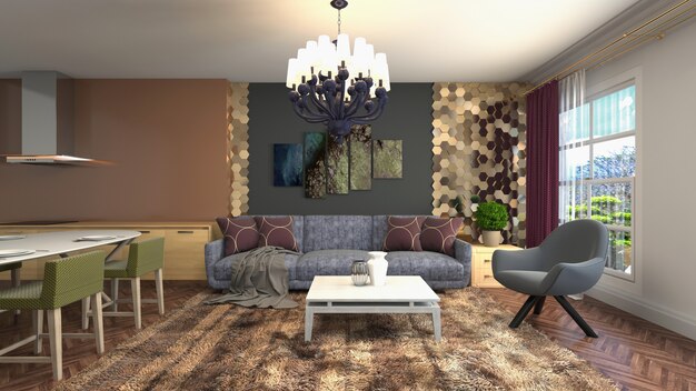 Illustration of the living room interior