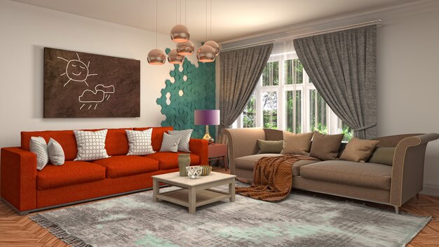 Illustration of the living room interior