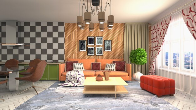 Illustration of the living room interior