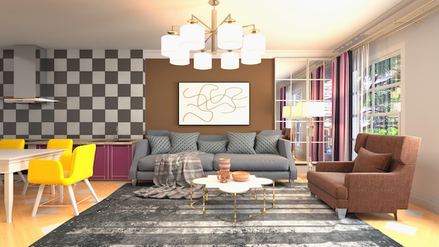 Illustration of the living room interior