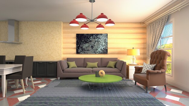 Illustration of the living room interior