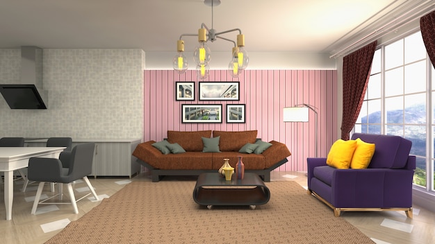 Illustration of the living room interior