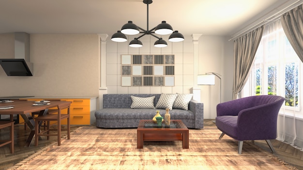 Illustration of the living room interior