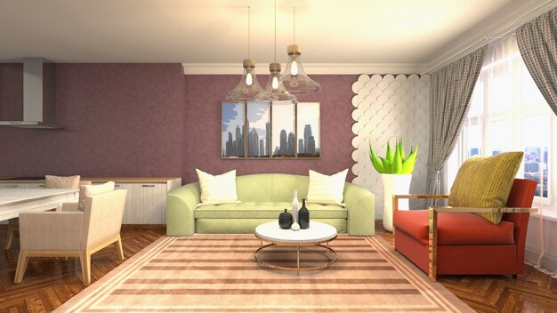 Illustration of the living room interior