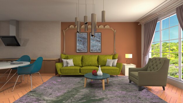 Illustration of the living room interior