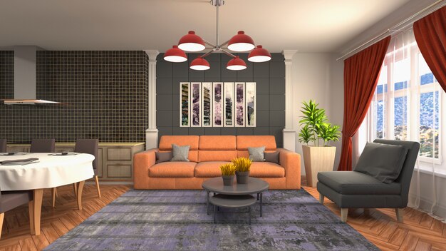 Illustration of the living room interior