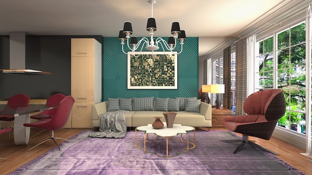 Illustration of the living room interior