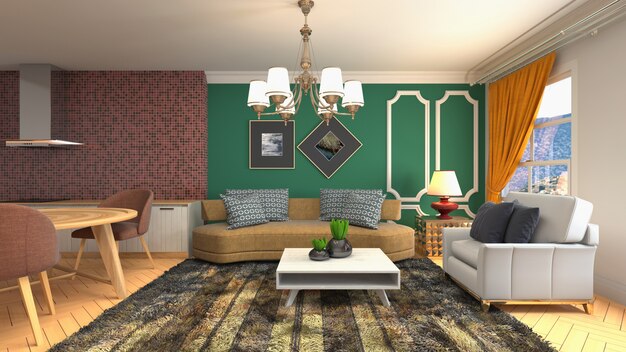 Illustration of the living room interior