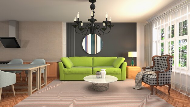 Illustration of the living room interior