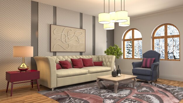 Illustration of the living room interior