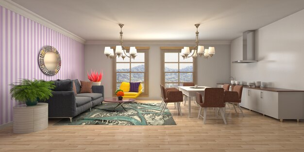 Illustration of the living room interior