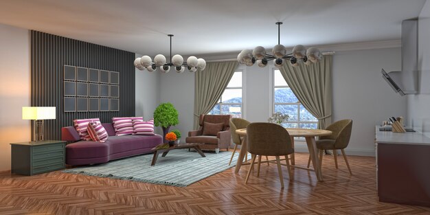 Illustration of the living room interior