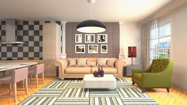 Illustration of the living room interior